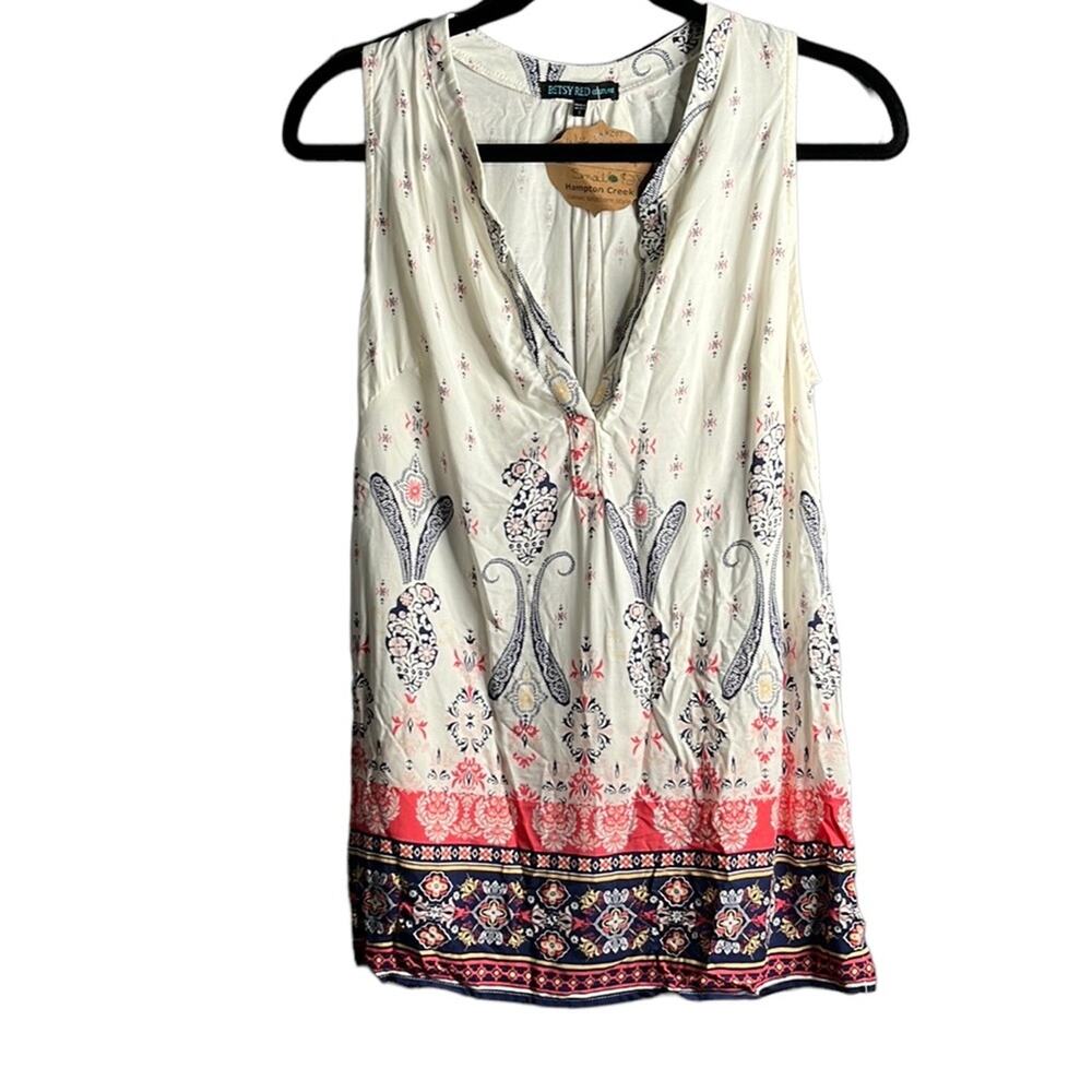 Betsy Red Couture Printed Sleeveless Tunic Small